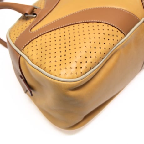 PRADA Vitello Drive Bowling Bag Perforated Leather Brown #75245