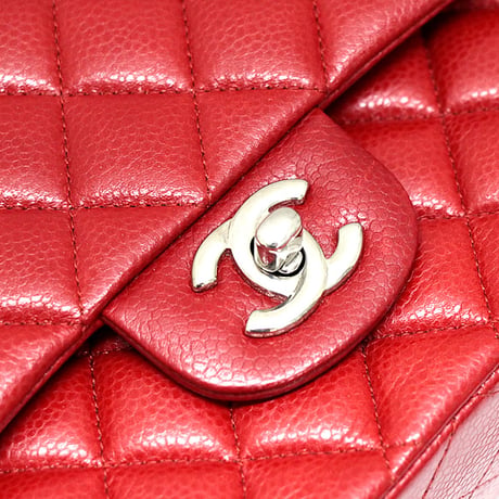CHANEL Classic 25 Medium Double Flap Bag Quilted Caviar Red ＃72409