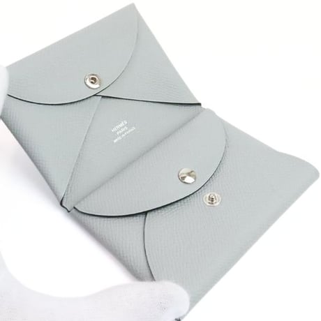 HERMES Calvi Duo Card Case Coin Purse Veau Epsom Bleu Glacier #19285