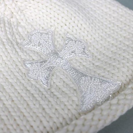 Chrome Hearts Cashmere Beaded Cross Beanie White #101881
