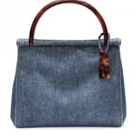 CHANEL Tortoishell Top Handle Bag Denim #74963