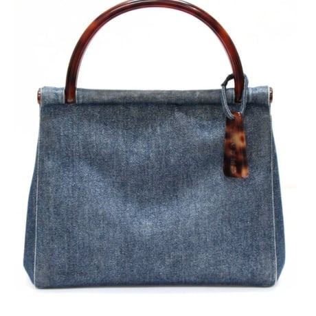 CHANEL Tortoishell Top Handle Bag Denim #74963