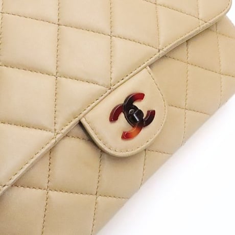 CHANEL Single Flap Bag with Tortoiseshell Chain Quilted Lambskin Beige ＃74870