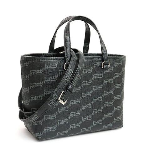 BALENCIAGA Small Signature Shopper Tote Bag BB Monogram Coated Canvas Black #18523