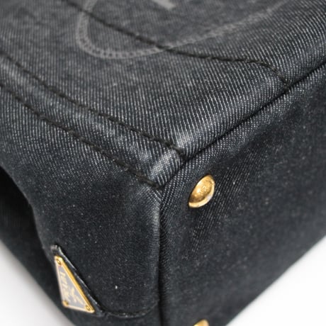 PRADA Mini Canapa Handbag Denim Black 1BG439 #75041