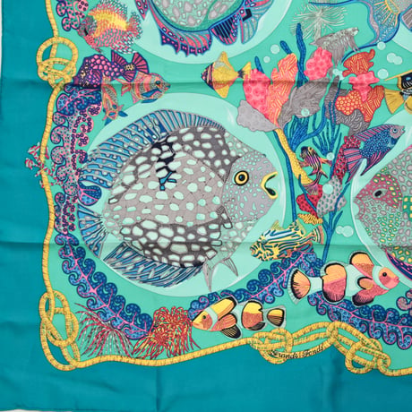 HERMES Carre 90 Silk 100% Scarf Stole ”Grands Fonds” #74083