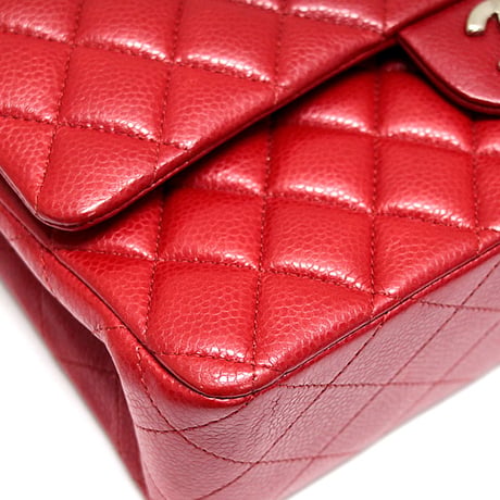 CHANEL Classic 25 Medium Double Flap Bag Quilted Caviar Red ＃72409