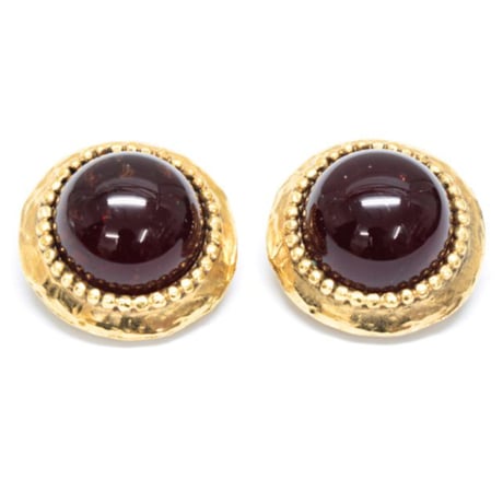 CHANEL Button Clip-on Earrings Gold-toned Stone #72487