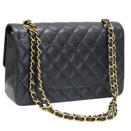 CHANEL Classic 30 Jumbo Double Flap Bag Quilted Caviar Black ＃73939