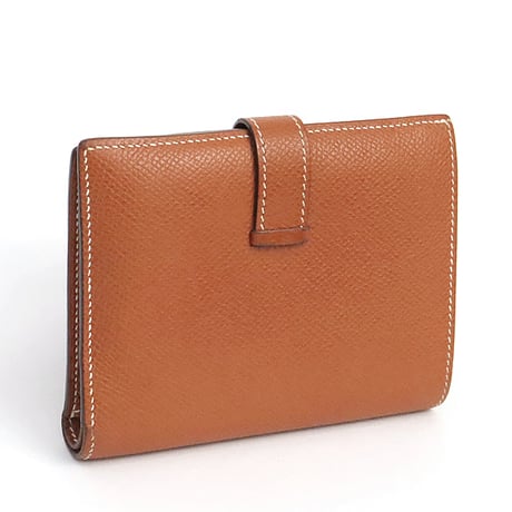 HERMES Bearn Compact Wallet Epsom Leather Cognac #19413