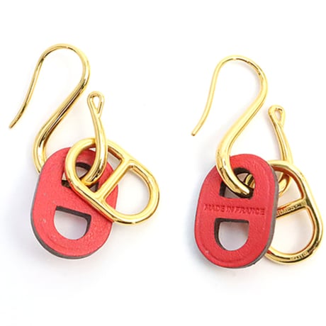 HERMES O'Maillon PM Earrings Veau Swift Leather Gold-toned Bougainvillea＃19005