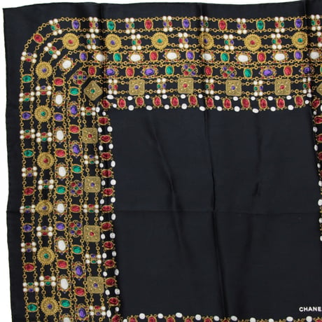 CHANEL Vintage Silk 100% Scarf Stole Black #73452