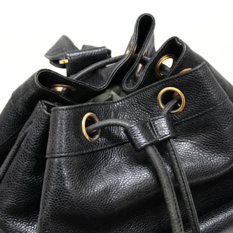 CHANEL CC Logo Drawstring Backpack with CC Turn Lock Caviar Black #74706