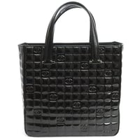 CHANEL Chocolate Bar Tote Bag Quilted Patent Black #75240