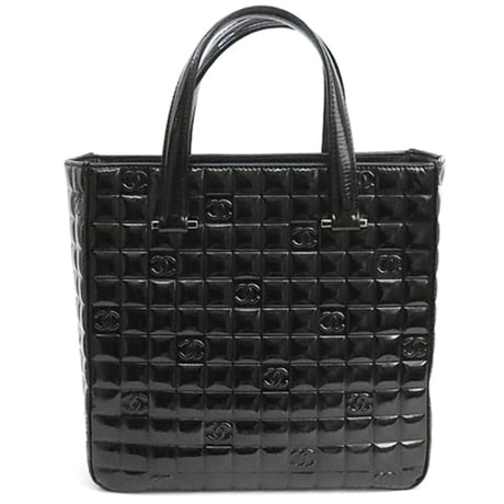 CHANEL Chocolate Bar Tote Bag Quilted Patent Black #75240