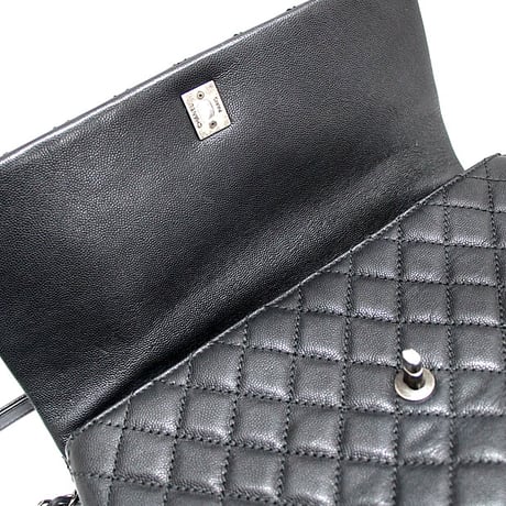 CHANEL Large Coco Handle Flap Bag Quilted Caviar Black ＃73169