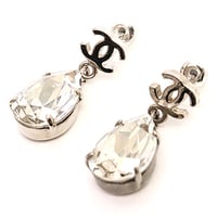 CHANEL CC Logo Dangle Pierced Earrings Crystal Silver-toned A12W ＃18824