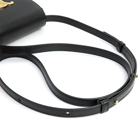 CELINE Mini Claude Shoulder Bag Shiny Calfskin Black #19070