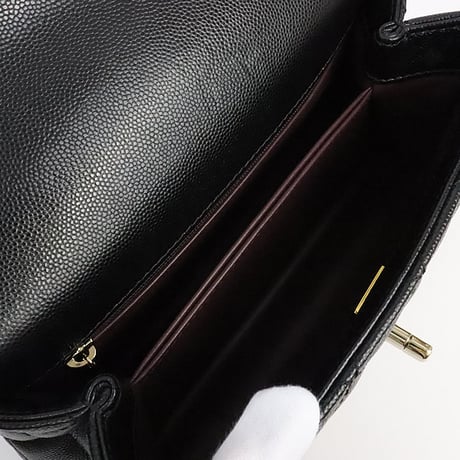 CHANEL Small Coco Handle Flap Bag Quilted Cavier Black #19417
