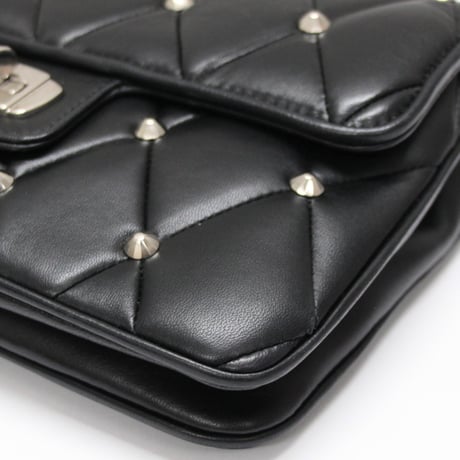 Miu Miu Matelasse Flap Shoulder Bag Studded Leather Black #74629