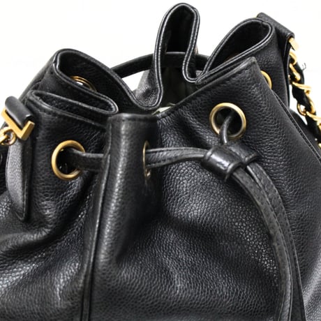CHANEL CC Logo Drawstring Bucket Bag Caviar Black #74708