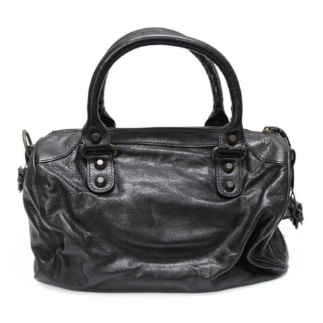 BALENCIAGA Motocross Classic Drum Shoulder Bag Leather Black ＃74676
