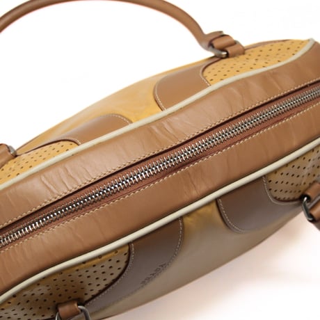 PRADA Vitello Drive Bowling Bag Perforated Leather Brown #75245