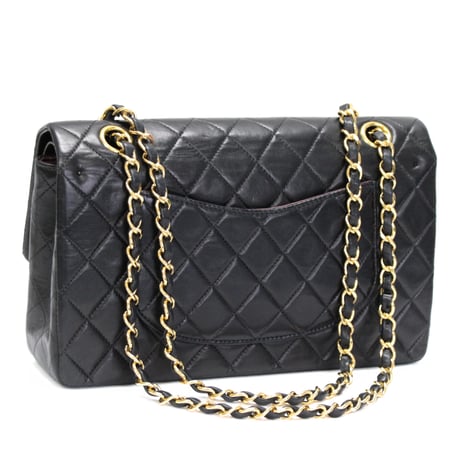 CHANEL Classic 25 Medium Double Flap Bag Quilted Lambskin Black #75115