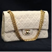 CHANEL Vintage Classic 25 Medium Double Flap Bag Quilted Jersey Beige ＃74846