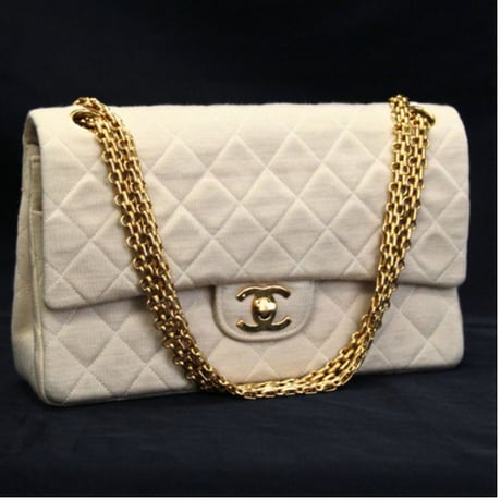 CHANEL Vintage Classic 25 Medium Double Flap Bag Quilted Jersey Beige ＃74846