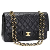 CHANEL Classic 25 Medium Double Flap Bag Quilted Lambskin Black #75115