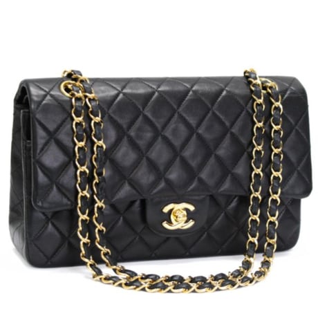 CHANEL Classic 25 Medium Double Flap Bag Quilted Lambskin Black #75115
