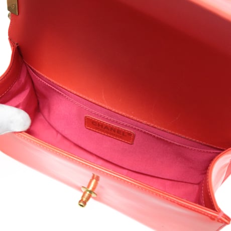 CHANEL Medium Boy Flap Bag Quilted Patent Leather Neo Pink #73466