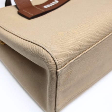 Miu Miu Canapa Handbag Canvas Beige 5BA176 #75111