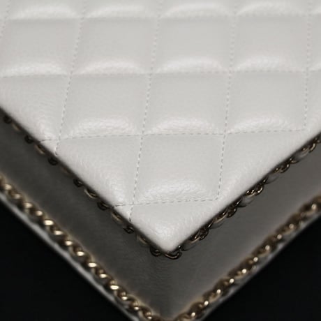 CHANEL Evening Box Bag Quilted Caviar White #74790