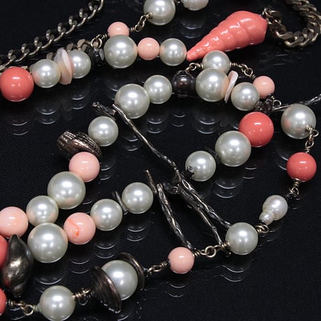 CHANEL Long Necklace Crystal Faux Pearl Silver-toned Pink 05C #72084