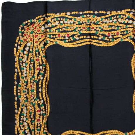 CHANEL Vintage Silk 100% Scarf Stole Black #73459