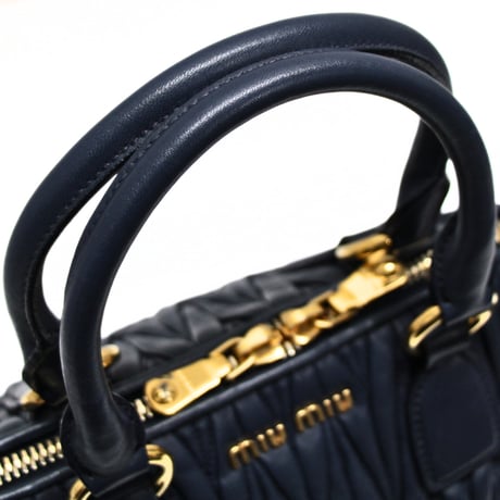 Miu Miu Matelasse Handbag Leather Navy #74610
