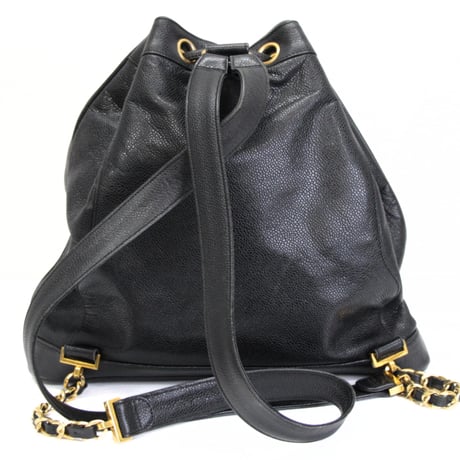 CHANEL CC Logo Drawstring Backpack with CC Turn Lock Caviar Black #74706