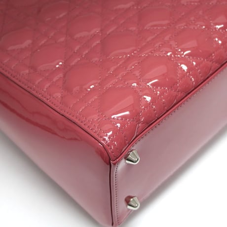 Christian Dior Large Lady Dior Handbag Cannage Patent Leather Pink #71832