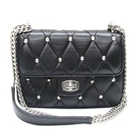 Miu Miu Matelasse Flap Shoulder Bag Studded Leather Black #74629