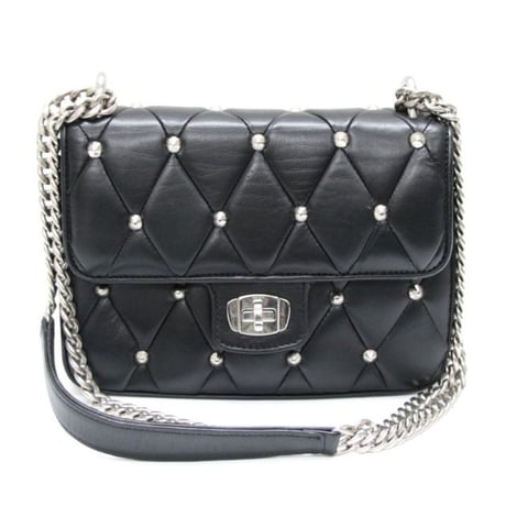 Miu Miu Matelasse Flap Shoulder Bag Studded Leather Black #74629