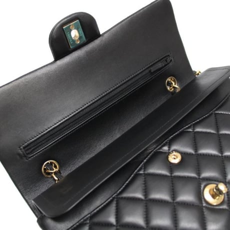 CHANEL Classic 25 Medium Double Flap Bag Quilted Lambskin Black ＃74778