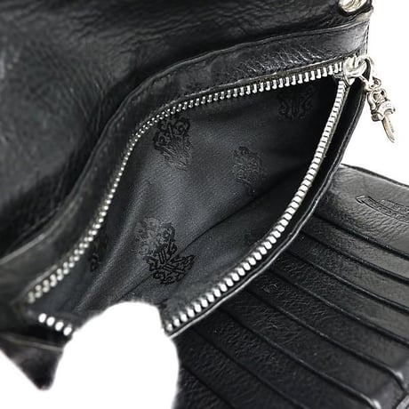 Chrome Hearts Wave Wallet Cross Button Black Heavy Leather #103185
