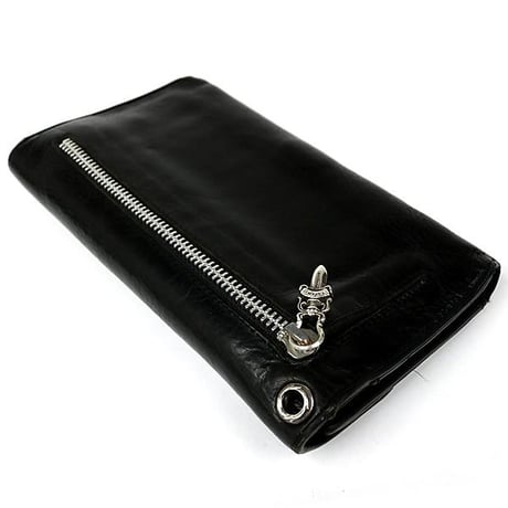 Chrome Hearts Wave Wallet Cross Button Black Heavy Leather #103185
