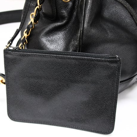 CHANEL CC Logo Drawstring Bucket Bag Caviar Black #74708