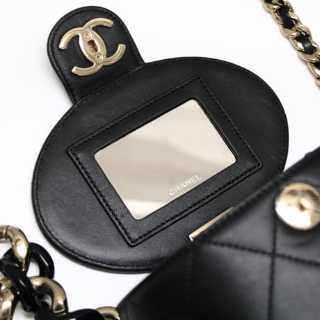 CHANEL Resin Elegant Chain Vanity Case Quilted Lambskin Black #73079