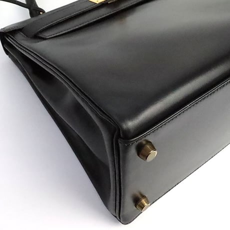 HERMES Retourne Kelly 28 Handbag Boxcalf Leather Black ＃19303