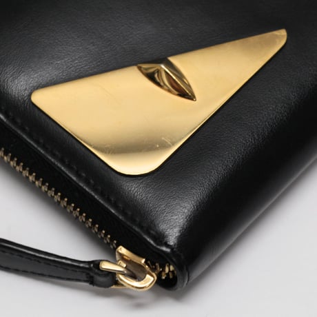 FENDI Monster Eyes Zip-around Wallet Leather Black #75004