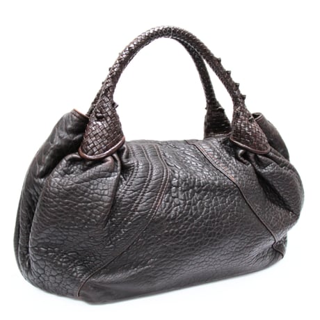 FENDI Spy Handbag Nappa Leather Zucca Canvas ＃75129